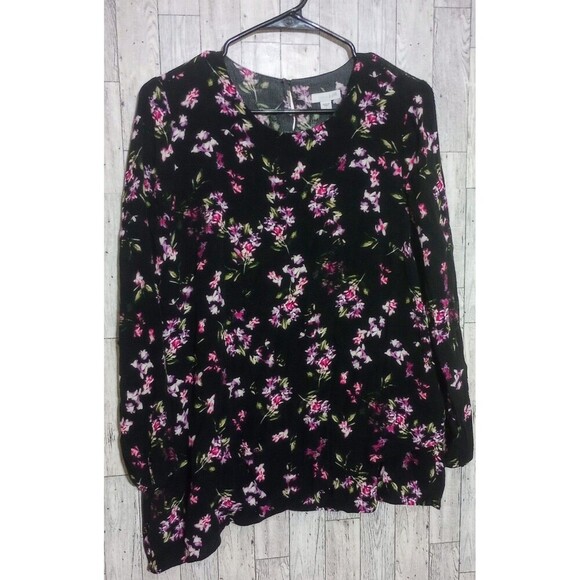 J.Jill Blouse Layered Asymmetrical Crepe Floral Black 100% Rayon Size Small - Picture 1 of 5